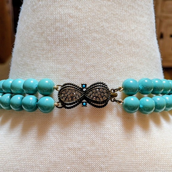 Heidi Daus Turquoise Colored Double Strand Necklace with Swarovski Accents - Picture 3 of 5